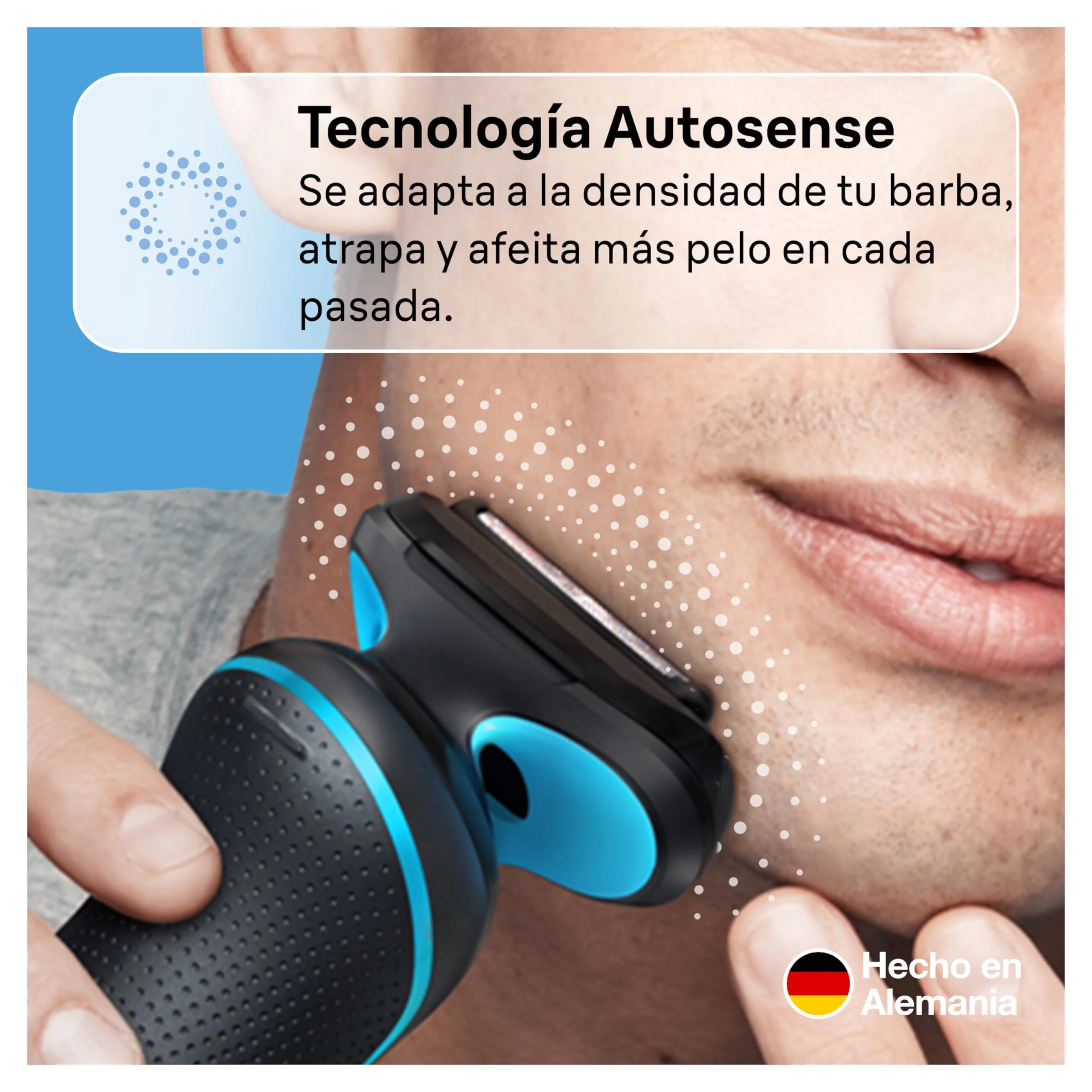 Braun Series 5 elektrisk barbermaskine til mænd. Skægtrimmer med fleksibelt hoved og blade. Inkluderer skægtrimmertilbehør og opladningsbase. Vandtæt og genopladelig. 51-M4500cs. Grå/Blå