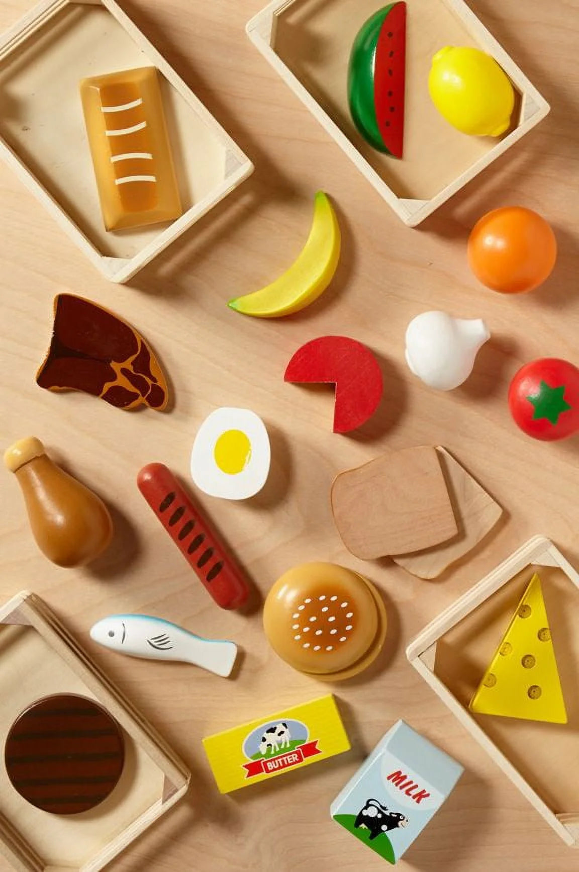 Melissa & Doug Lebensmittelgruppen – 21 Holzteile und 4 Boxen, mehrfarbig