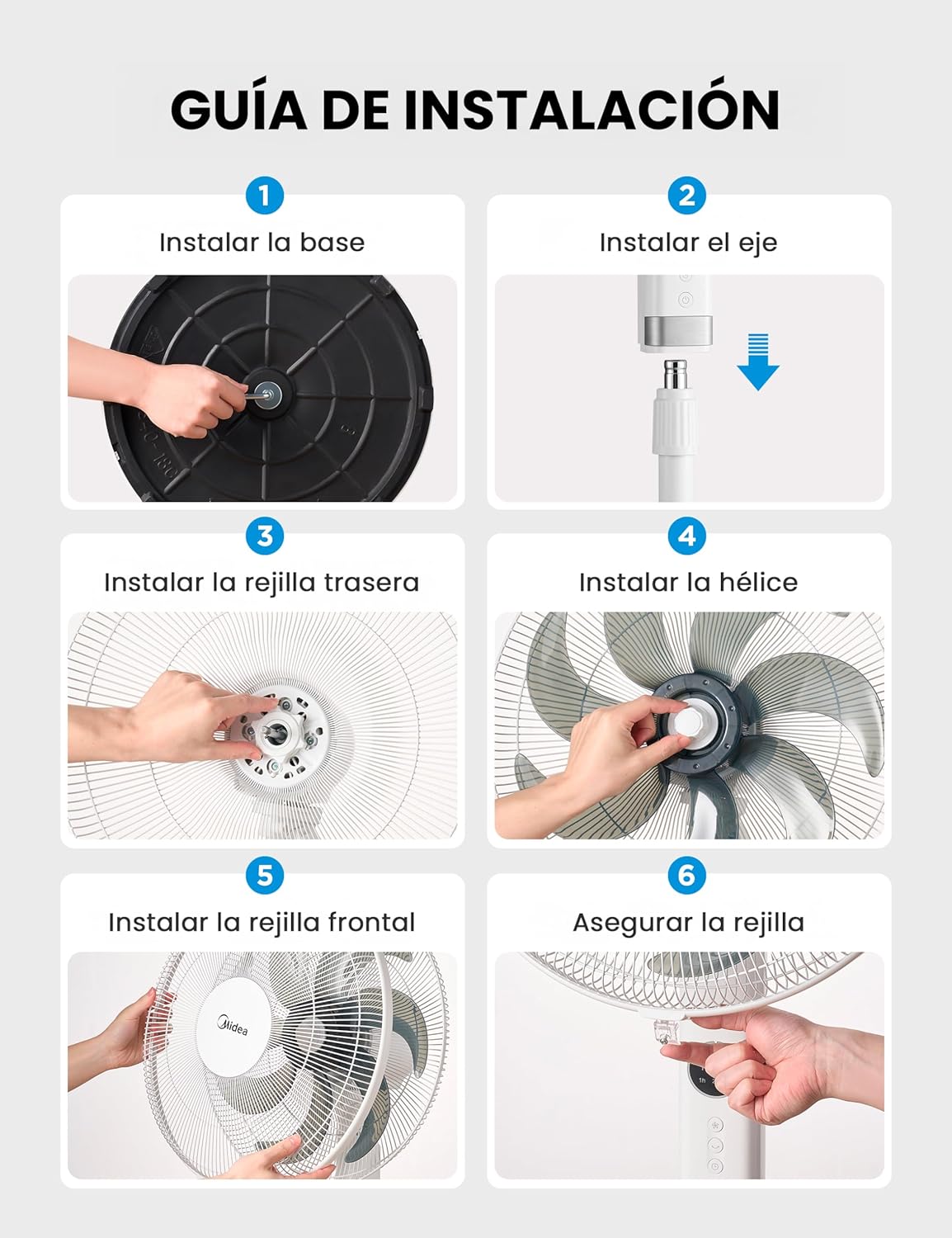 Ventilateur sur pied MIDEA 12 vitesses avec télécommande – Ventilateur silencieux avec oscillation 120º + 135º – Ventilateur avec minuterie, filtre et doubles pales – Débit d'air jusqu'à 24 mètres