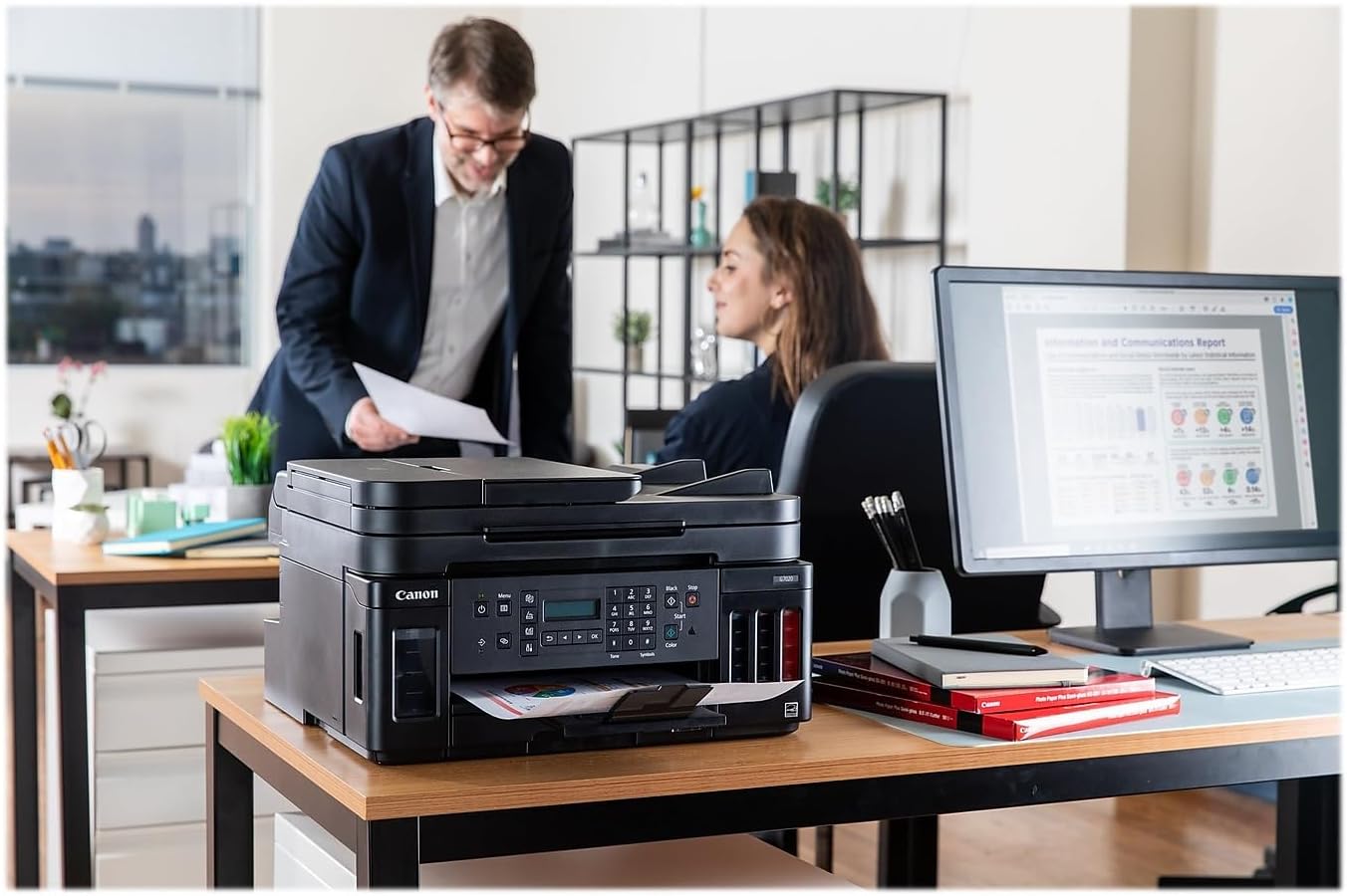 Imprimante multifonction pour bureau à domicile | Imprimante sans fil à réservoir d'énergie | Copieur | Scanner | Fax et chargeur automatique de documents avec impression mobile, Noir, Compatible Alexa