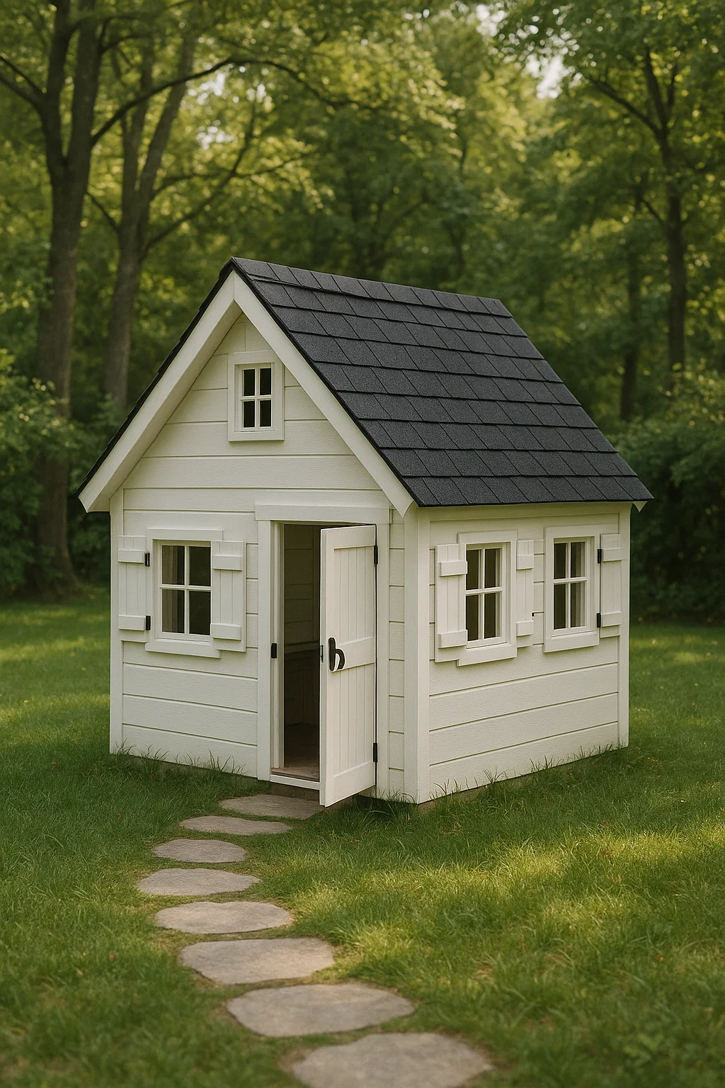 Maisonnette de jardin en bois blanc avec toit noir, 140 x 120 x 155 cm, YetjmEK137hC