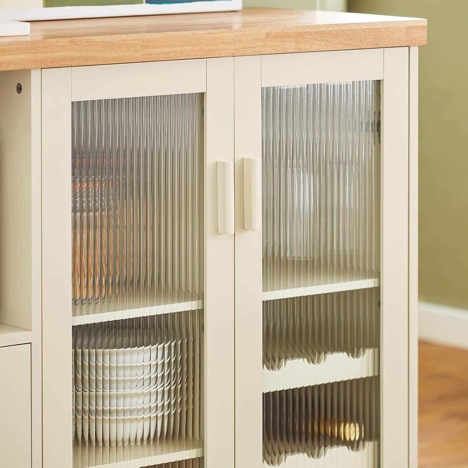 SoBuy FSB81-GR Küchenbuffet mit Mikrowellenfunktion für Esszimmer, Eingangsbereich und Wohnzimmer, mit 2 Türen, 2 Schubladen und 1 offenem Fach, Grün, 120 x 40 x 90 cm, EN