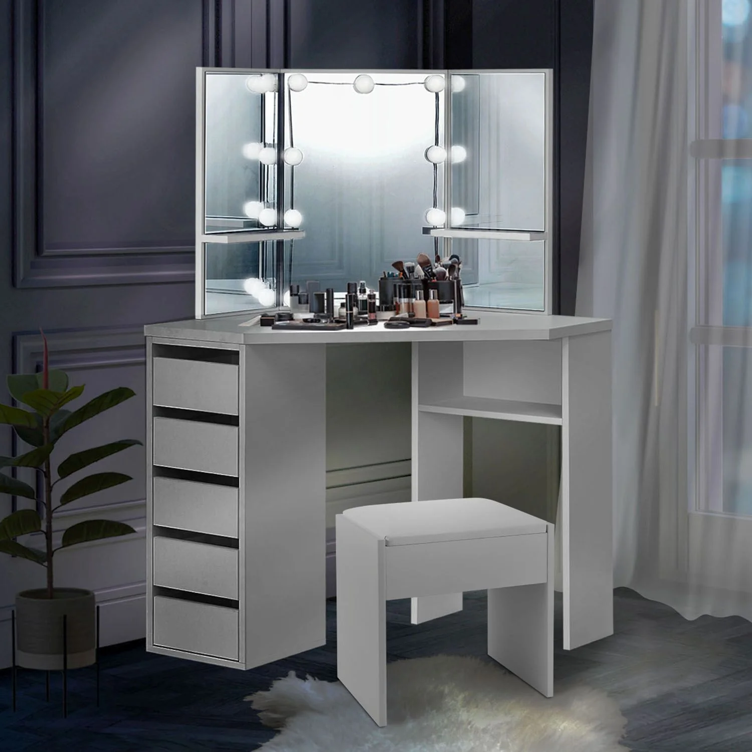 Meuble-lavabo d'angle Nova 2025 avec tabouret Melly