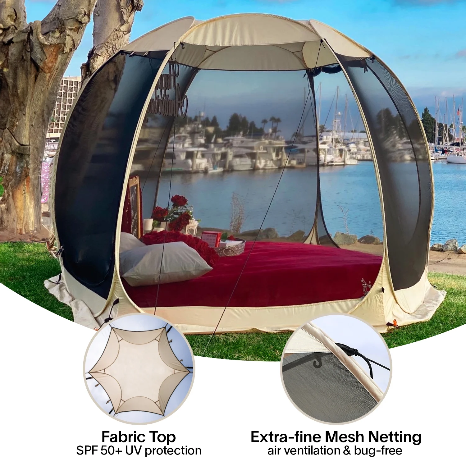 10 x 10 myggenet til udendørs familietelt - Udtrækkelig pavillon med markise til have eller restaurant
