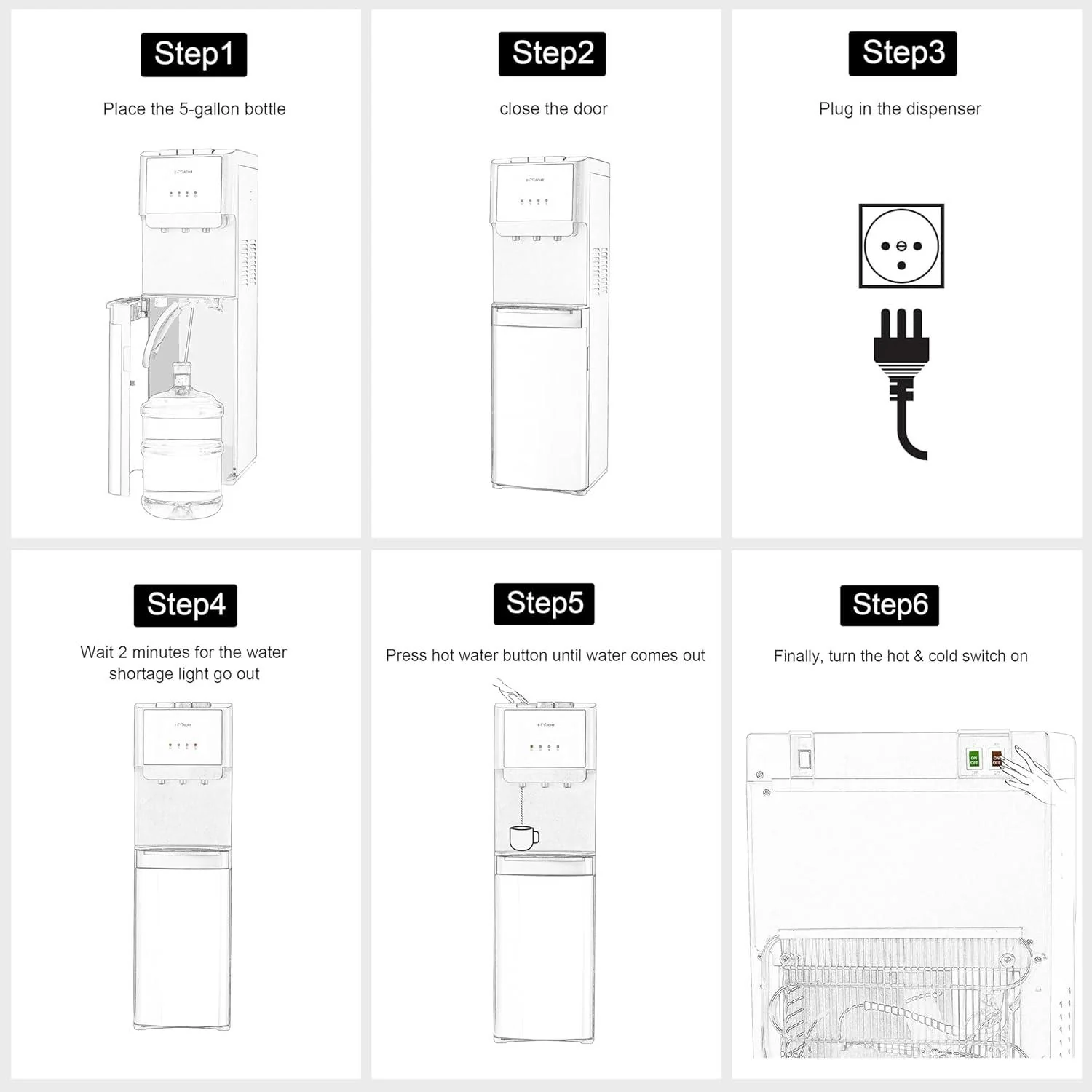 2025 5-Gallonen-Wasserspender mit Bodenbefüllung – 3 Temperaturstufen mit Kindersicherung – Schwarz