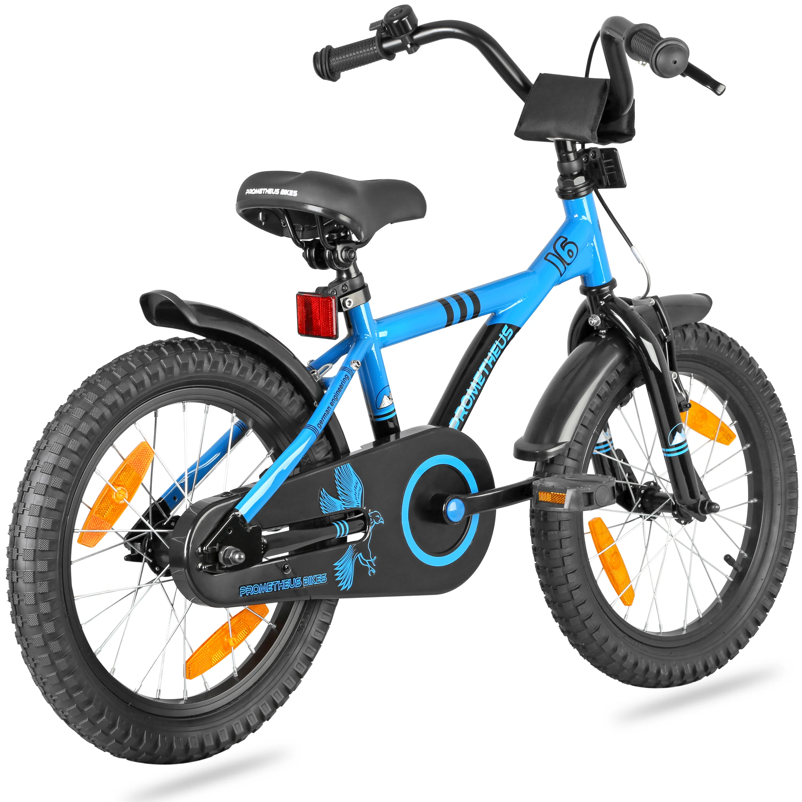 Vélo enfant 2025 de 16 pouces avec stabilisateurs amovibles. Pour les enfants de 4 à 5 ans. Bleu et noir.