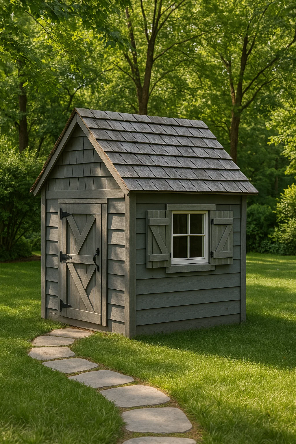 Cabane de jardin pour enfants en bois gris, 120×100×145 cm, référence lZtKYZO142JO