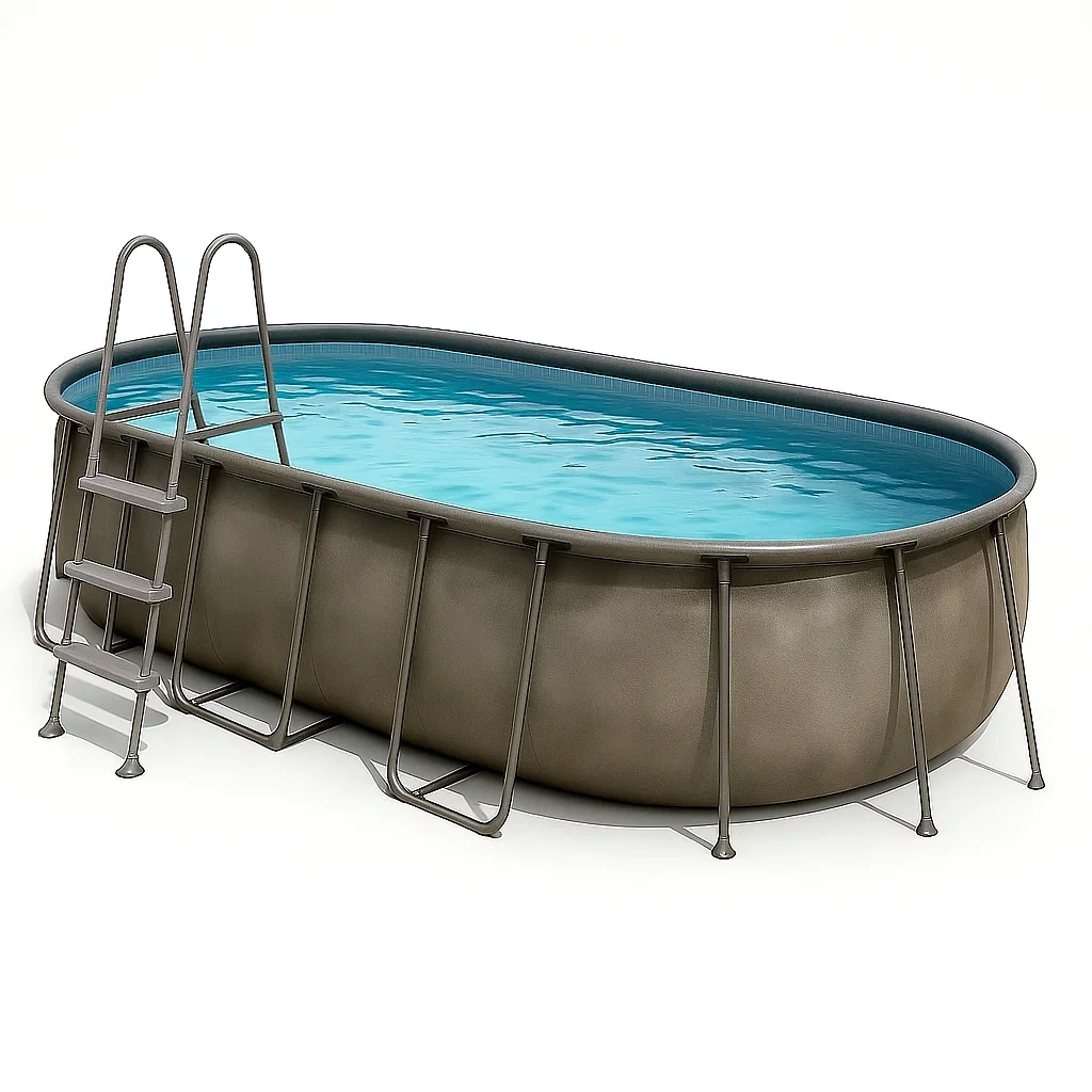 Piscine ovale tubulaire en acier démontable 472 x 286 x 104 cm Gris/Bleu UKQFhhD161IZ