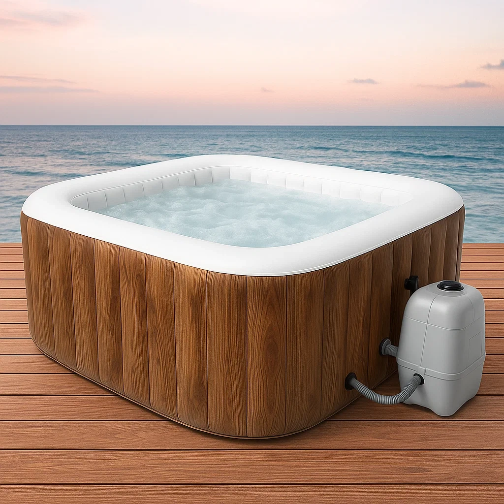 Spa gonflable 195 x 195 x 71 cm, 4 places, carré, coloris marron/blanc CAkVGOh309Hp