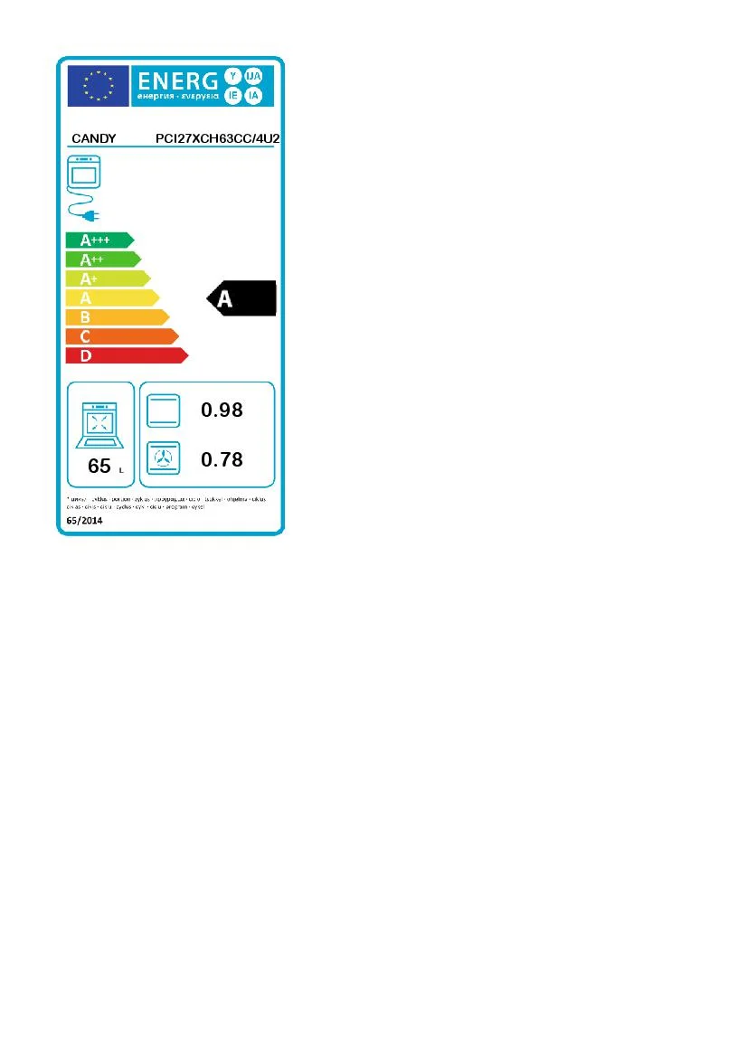 Candy PCI27XCH63CC4U2 Backofen, 2100 W, Klapptür, 5 Kochfunktionen, Energieeffizienzklasse A – Edelstahl mit Candy-Keramikkochfeld