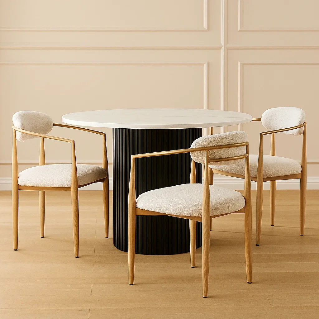 Ensemble table et chaises de salle à manger, comprenant 1 table et 3 chaises, blanc, MDF et métal, pour salle à manger