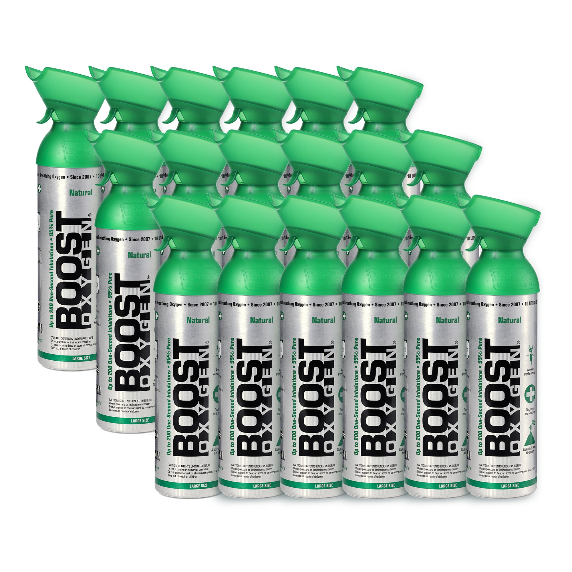 Boost Oxygen Natural Bærbar 10 Liter Ren Oxygen Flaske. Uden Smag (Pakke med 18)