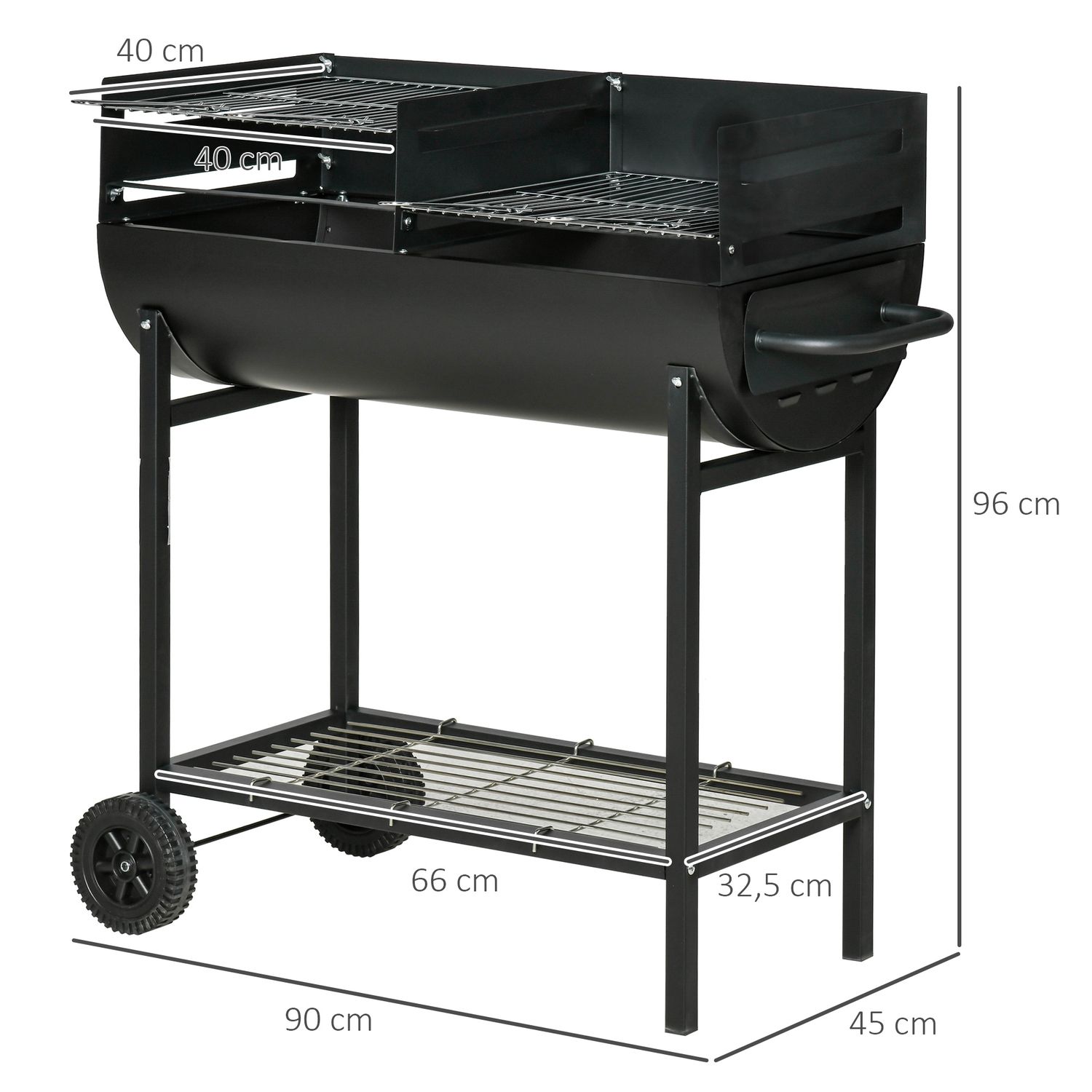 Metall-Holzkohlegrill 90x45x96 cm - Outsunny. Schwarz