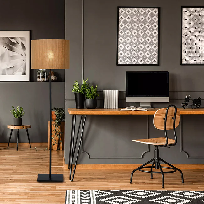 Lampadaire en bambou naturel et métal noir 2025 Ø42x156 cm E27 - LULP0048