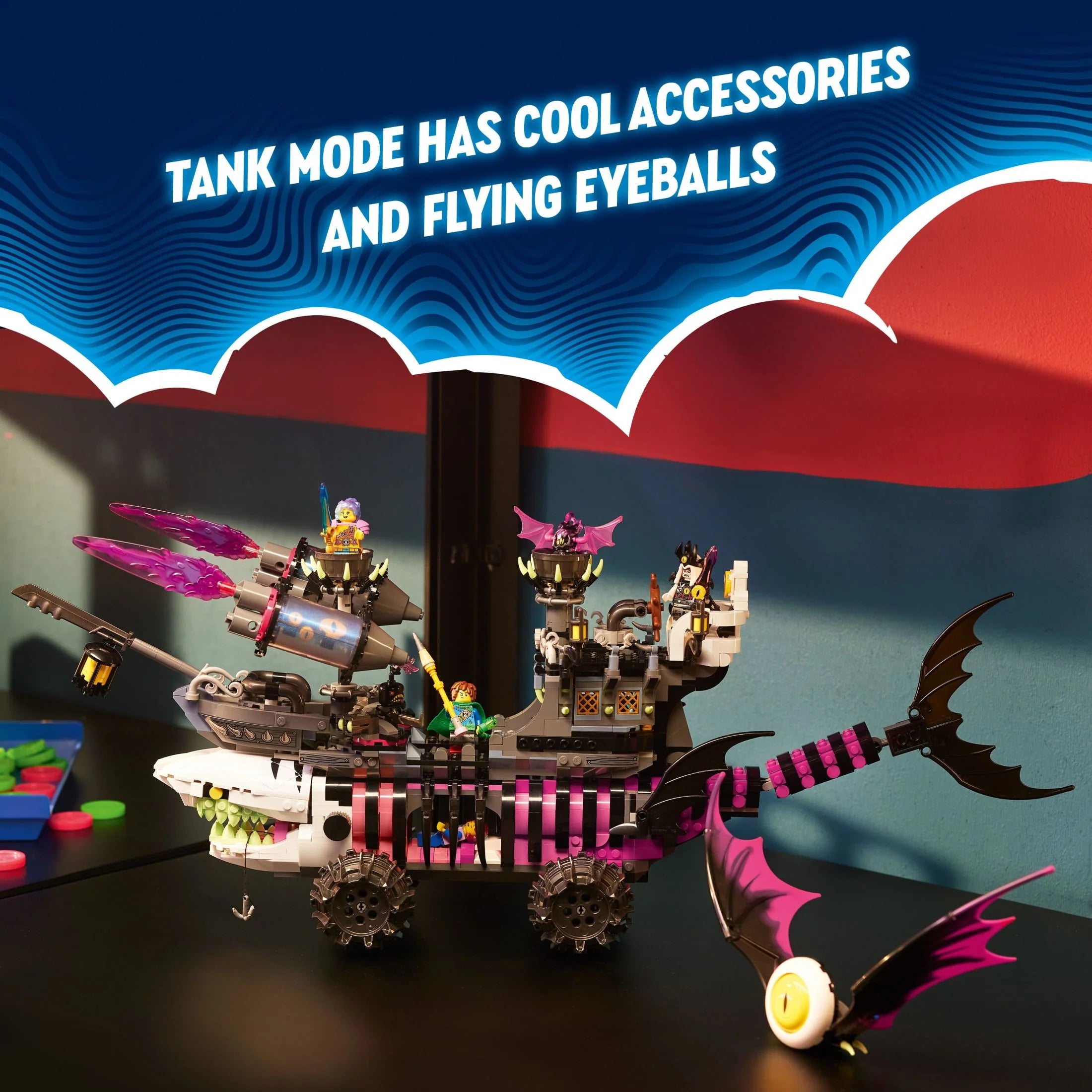 LEGO DREAMZzz Nightmare Shark Ship 71469, Construisez l'ensemble de jouets comme un bateau pirate volant ou un monster truck, comprend 4 figurines, jouet requin, cadeau pour les enfants et les préadolescents de 10 ans et plus