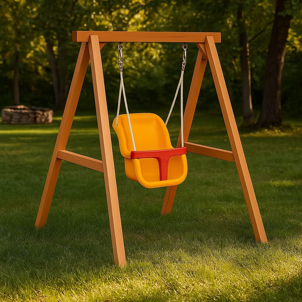 Balançoire pour enfants avec structure en bois, jaune, plastique, pour usage extérieur 1,8 x 1,3 x 2 m - AFsLUdt184pu