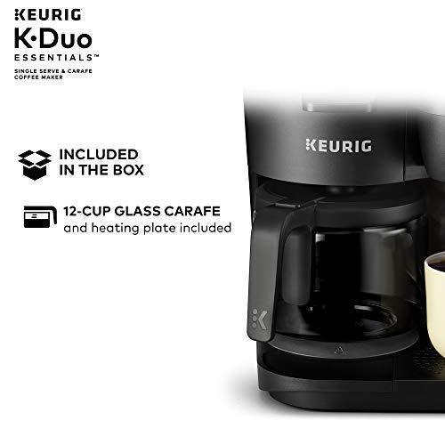 Cafetière Keurig K-Duo 1 tasse et 12 tasses avec filtre, compatible avec les dosettes K-Cup et le café moulu, noir