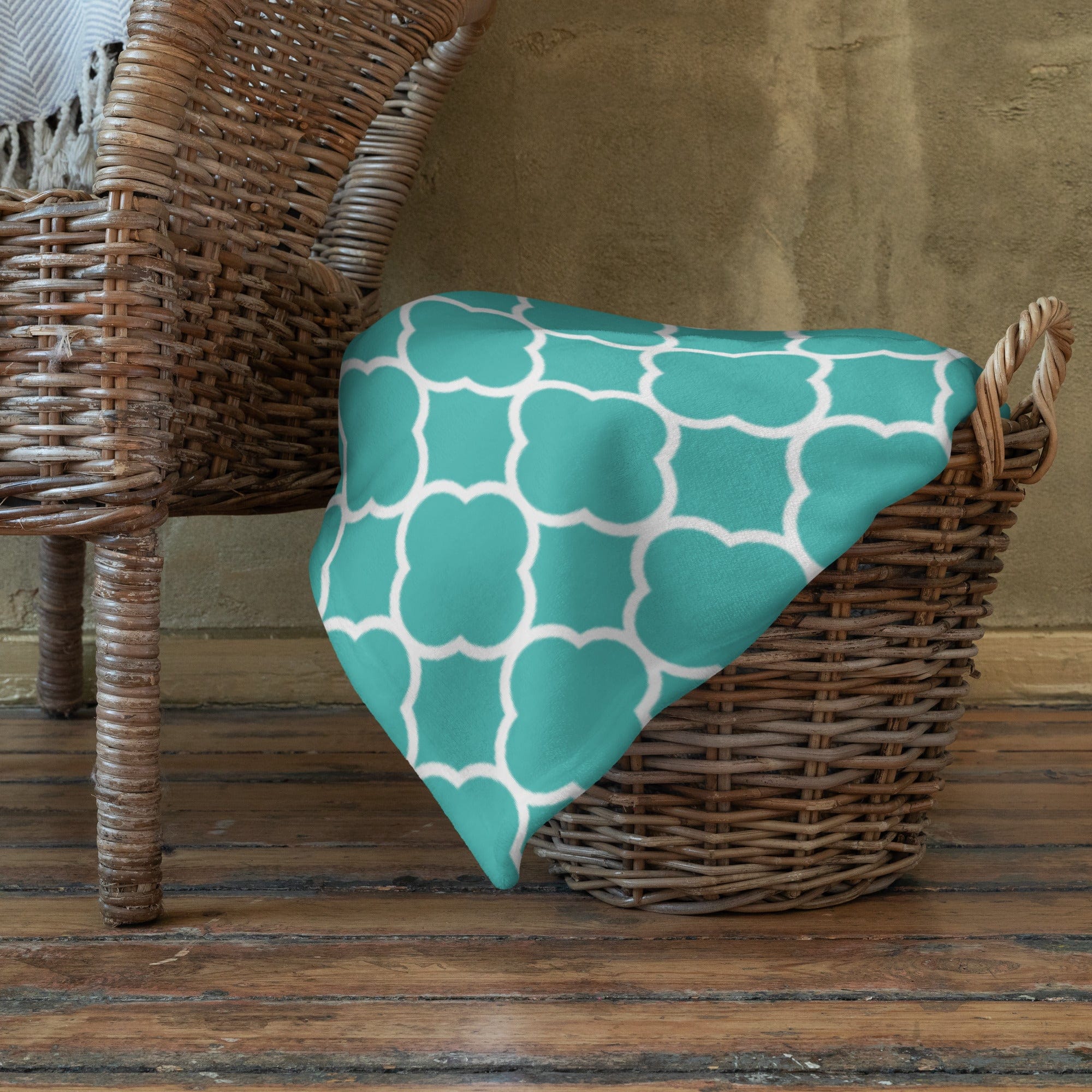 Turquoise Quatrefoil Throw Blanket