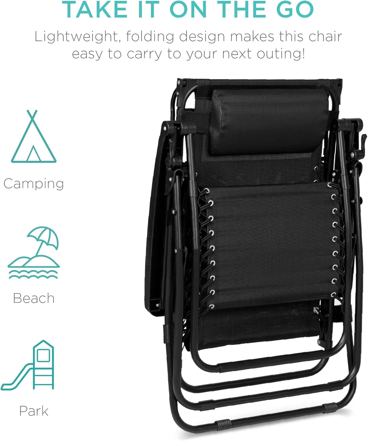 Bedste valg – Zero Gravity-lænestol til terrassen. Justerbar og foldbar udendørsstol med baldakin, nakkepude og sidebakke. Textilene – Påfugleblå