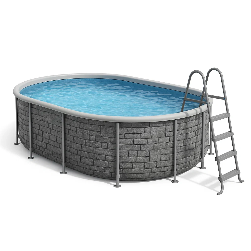 Piscine hors-sol tubulaire ovale avec structure en acier 418 x 243 x 98 cm gris/bleu WnSXihA119zB