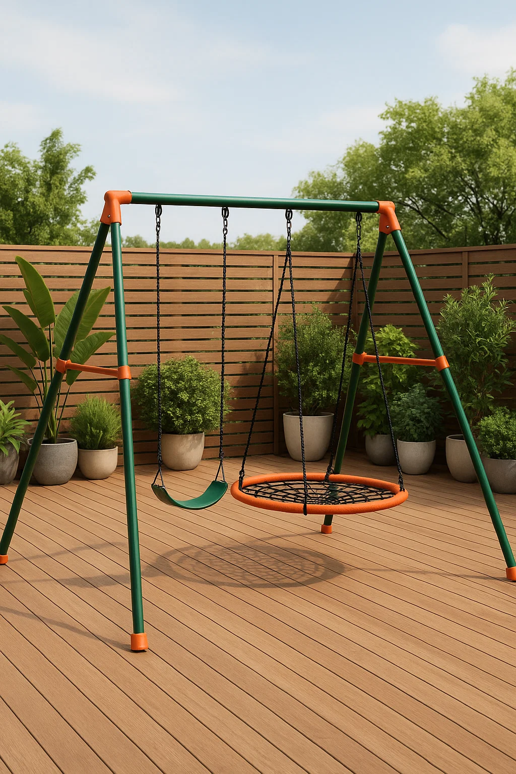 Balançoire double d'extérieur en métal vert et orange pour jardin 220×160×195 cm vFkFwkUW82pv
