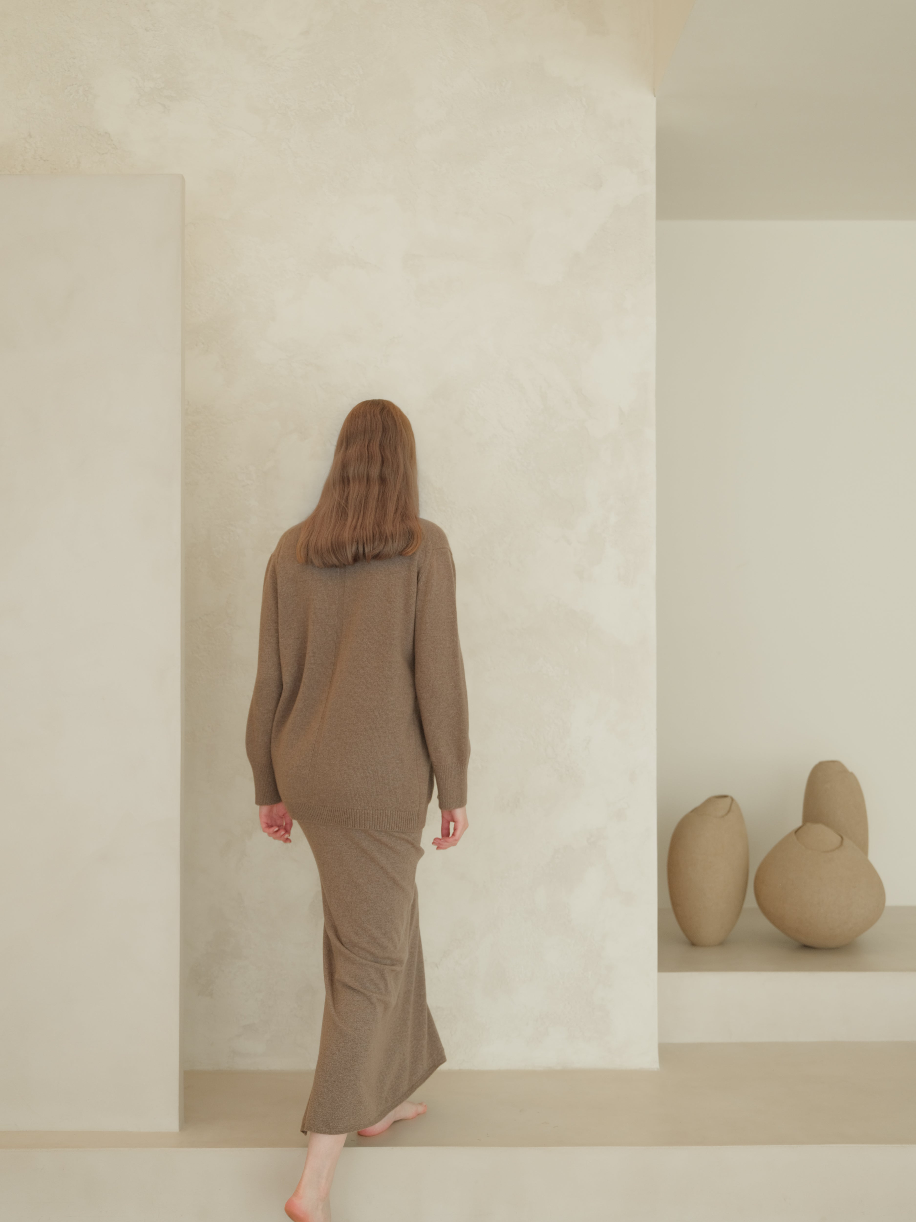 Cashmere Blend High-Waist Long Skirt With Side Slit (3D-Knit)