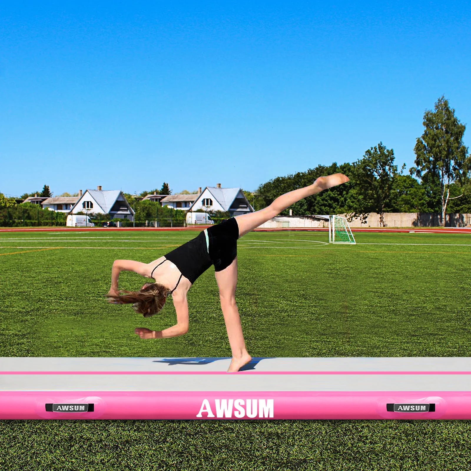 2025 AWSUM Oppustelig Gymnastikmåtte – Fås i længder på 10, 13 eller 16 fod, tykkelse 4 tommer. Stuntbane med oppustelig rulle og elektrisk pumpe til hjemmet eller fitnesscentret.