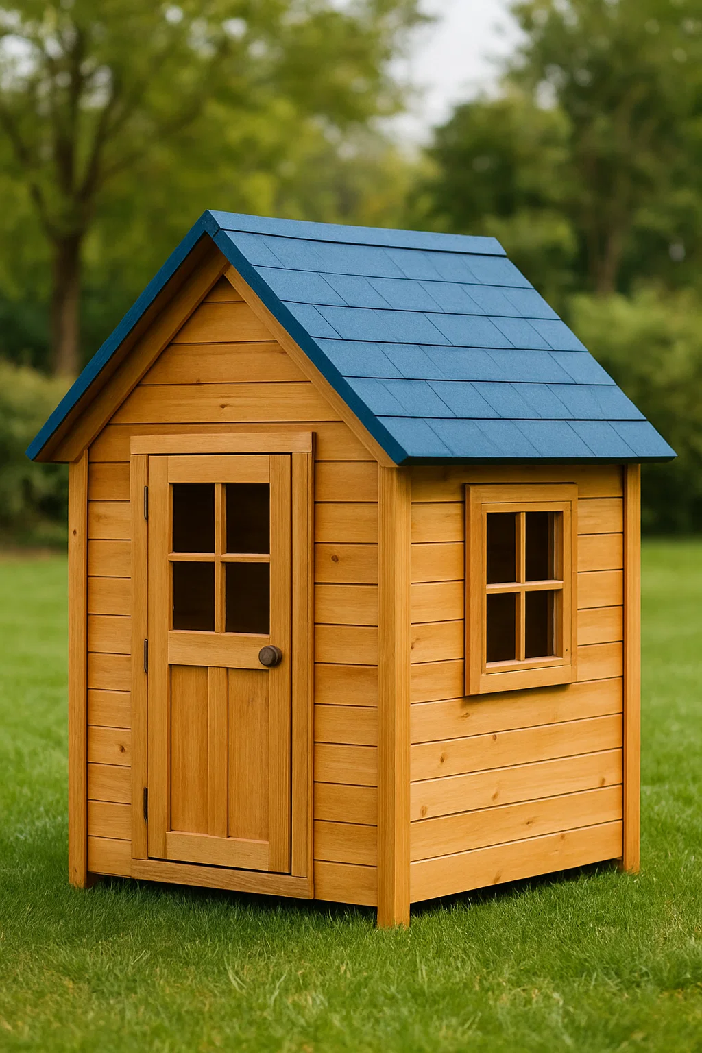 Cabane de jardin pour enfants, bois naturel, toit bleu, 115×90×130 cm rKtwTkS157Nk