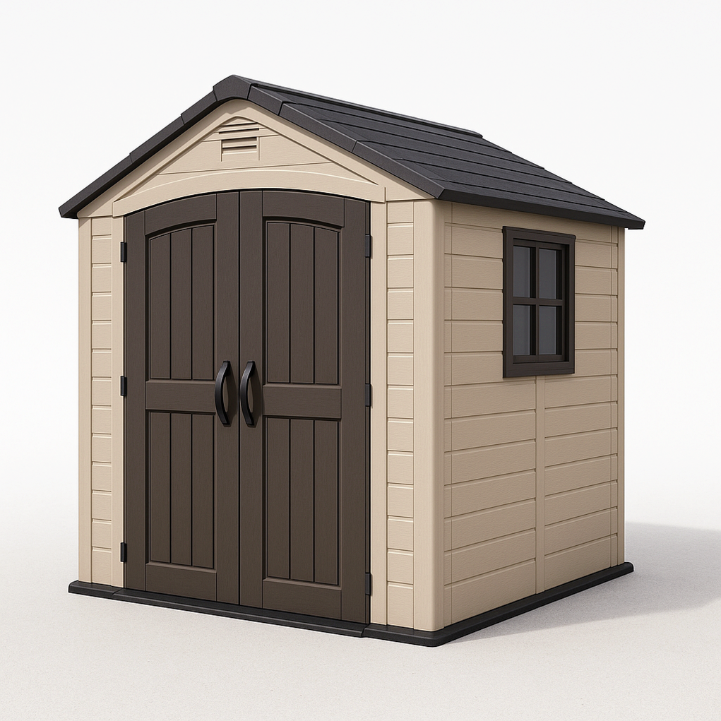 Abri de jardin rectangulaire en résine beige/marron 220x210x230 cm pIpAlnv388Ws