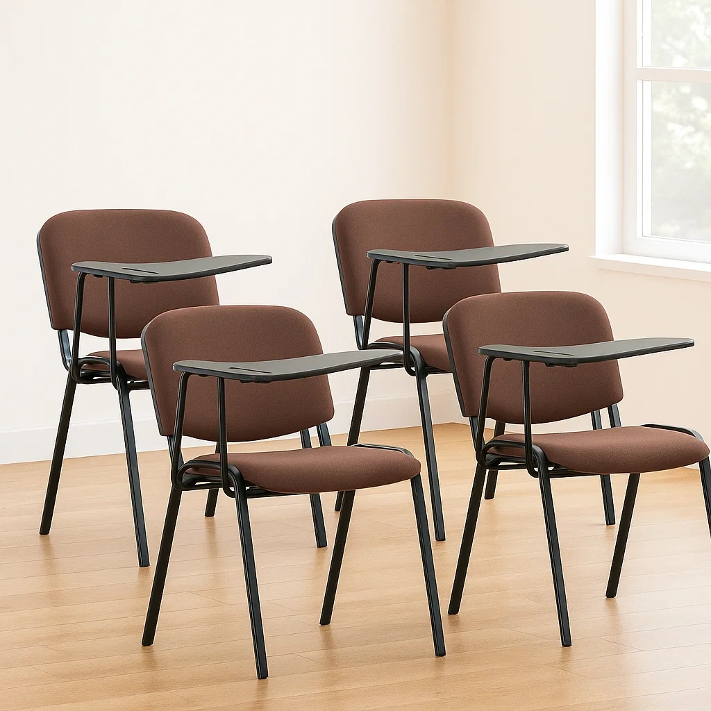 Chaise de conférence avec tablette rabattable, tissu polyester marron, pour bureau et réunions, 53 × 71 × 81 cm - ulhCKXu4J1GW