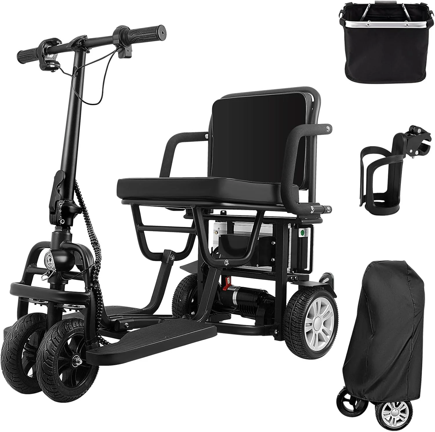 Scooter de mobilité WISGING 2025 pour adultes – Pliable sans démontage – Scooter de voyage portable et efficace – Autonomie de 25 km (avec panier, porte-gobelet et housse)