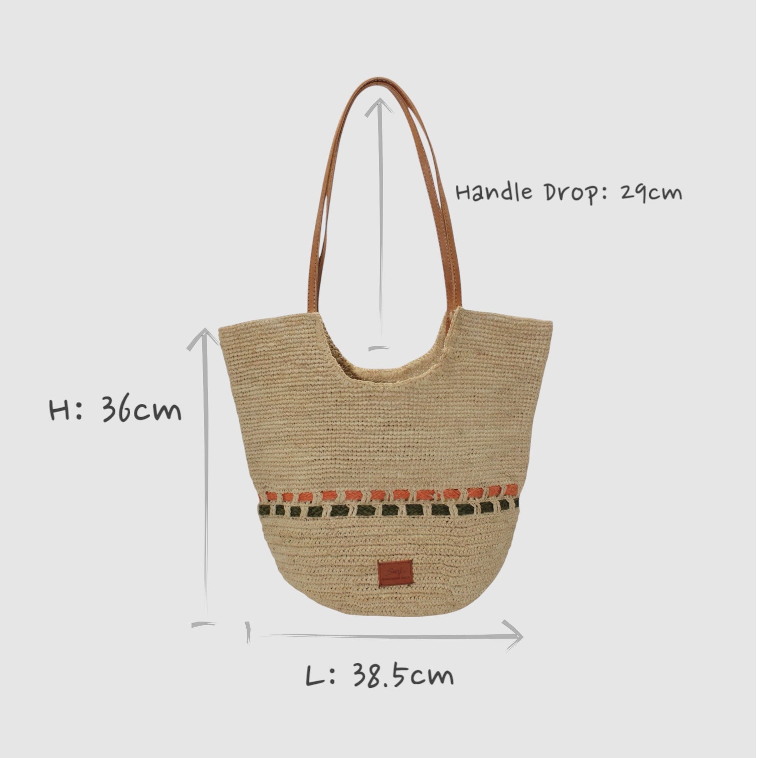 Zola - Handmade Natural Raffia Tote Bag - Pastel Green and Amber