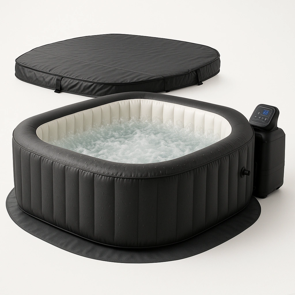 Spa gonflable noir et blanc en PVC/mousse, usage intérieur/extérieur, 160 x 160 x 65 cm - KrDWnGX315Hz