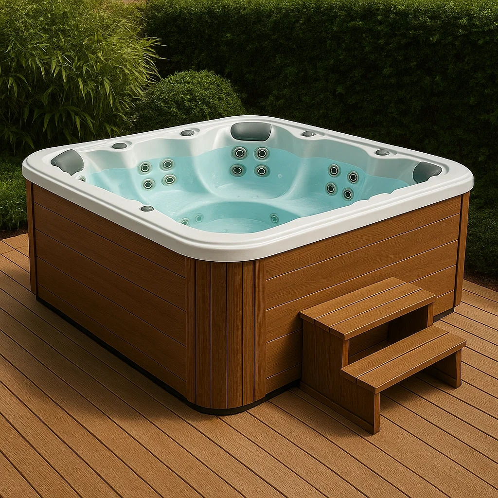 Spas rigides 215 x 215 x 92 cm, 3 places carrées, bois/blanc, YWRnpjx440IG