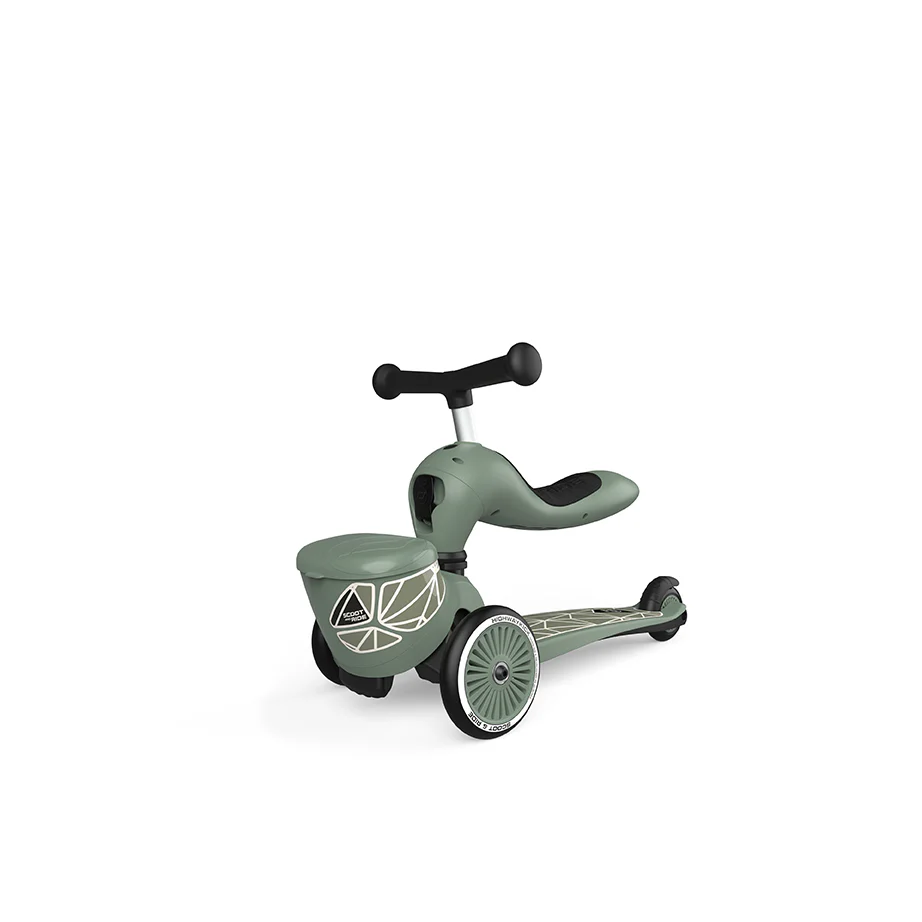 Trottinette 2-en-1 Scoot & Ride Highwaykick 1 Lifestyle avec siège (modèle 2025). Pour les enfants de 1 à 5 ans. Modèle avec compartiment de rangement.