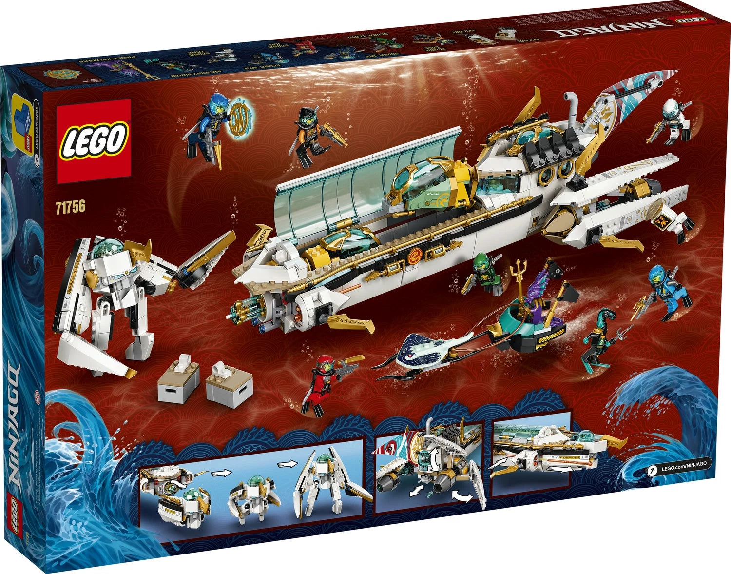 LEGO NINJAGO Hydro Bounty ubådsbyggesæt 71756 med Kai og Nya minifigurer, ninjalegetøj, gaver til drenge og piger fra 9 år