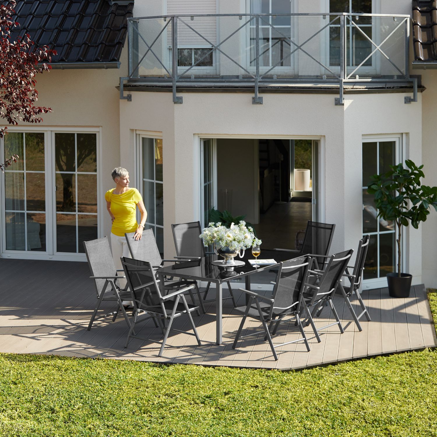 Aluminium-Stuhlset 8+1 - Dunkelgrau