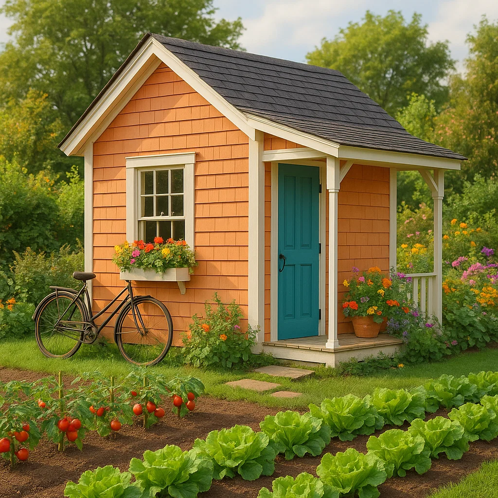 Abri de jardin, cabanon de rangement, orange et bleu, en bois, pour usage extérieur, 220 x 260 x 230 cm mdFvMUT209Sd