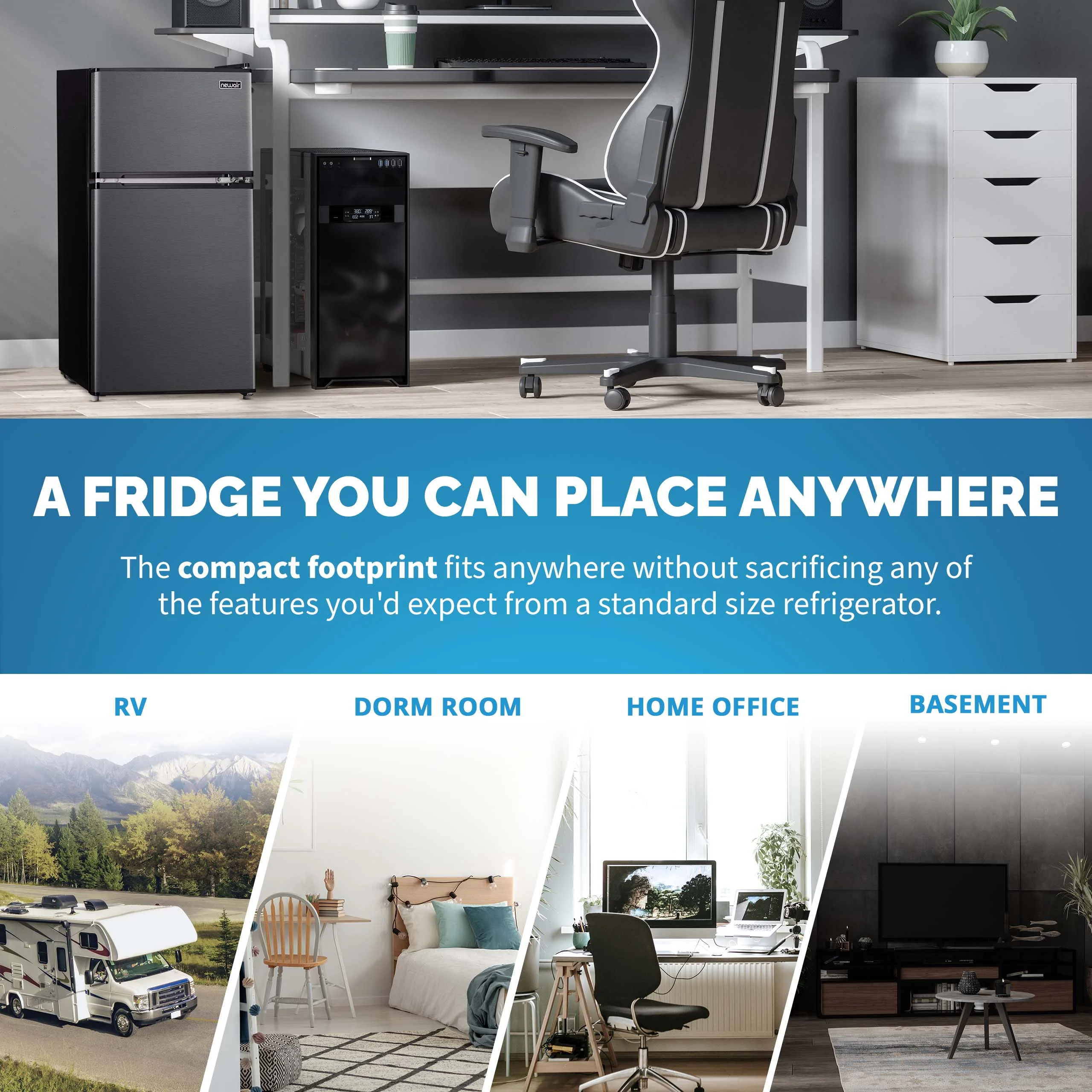 Newair Kompakt-Mini-Bar-Kühlschrank mit Gefrierfach, Modell 2025 – Schwarz (3,1 Kubikfuß)