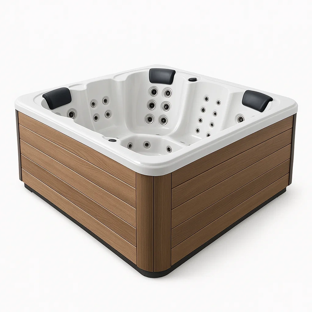 Spas rigides, 200 x 200 x 80 cm, 3 personnes, carré, blanc/bois RrlCiyS382cn