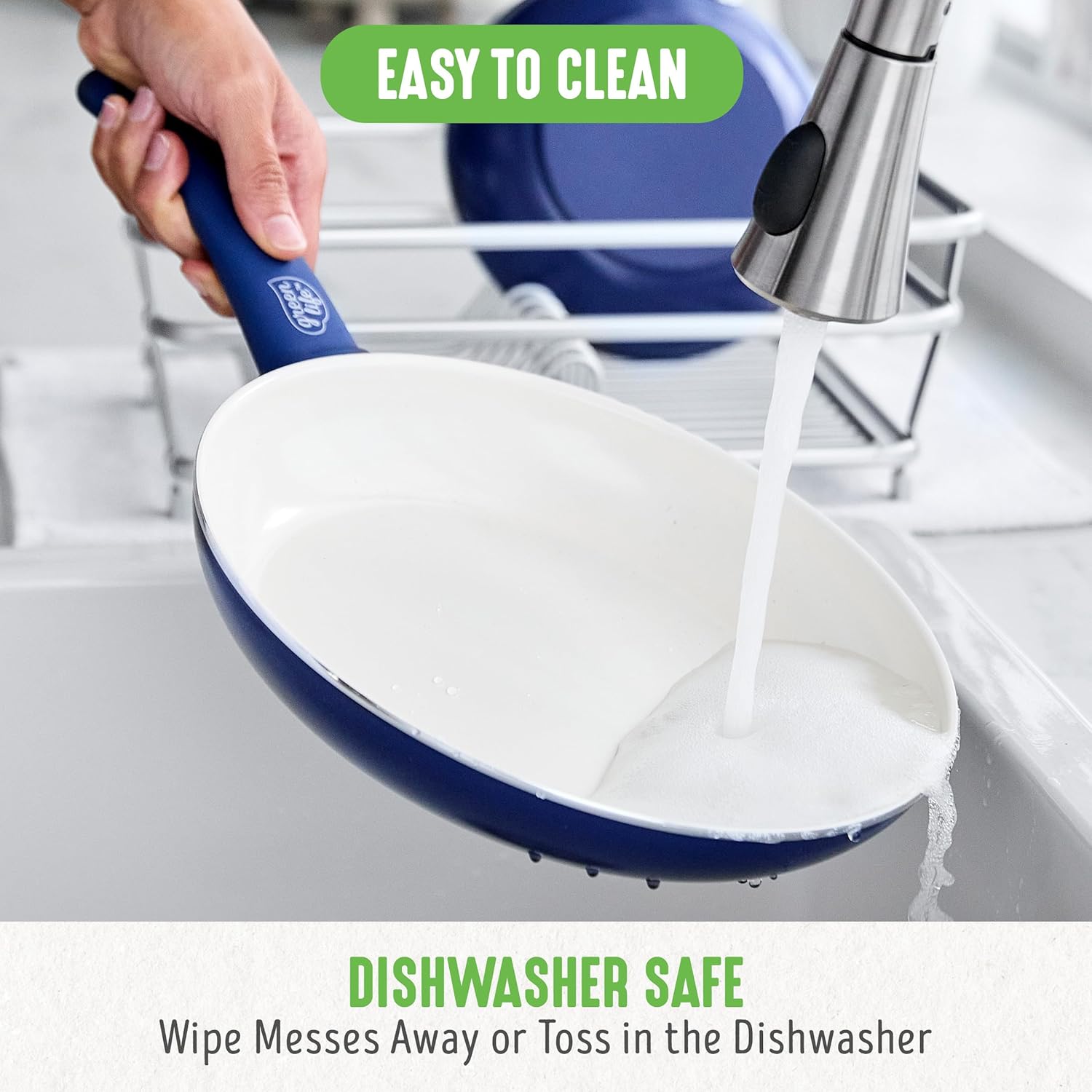 GreenLife Soft Grip 16-teiliges Antihaft-Keramik-Kochgeschirr-Set, bestehend aus Bratpfanne, Stielkasserolle und Topf, PFAS-frei, spülmaschinenfest, ofenfest, türkis