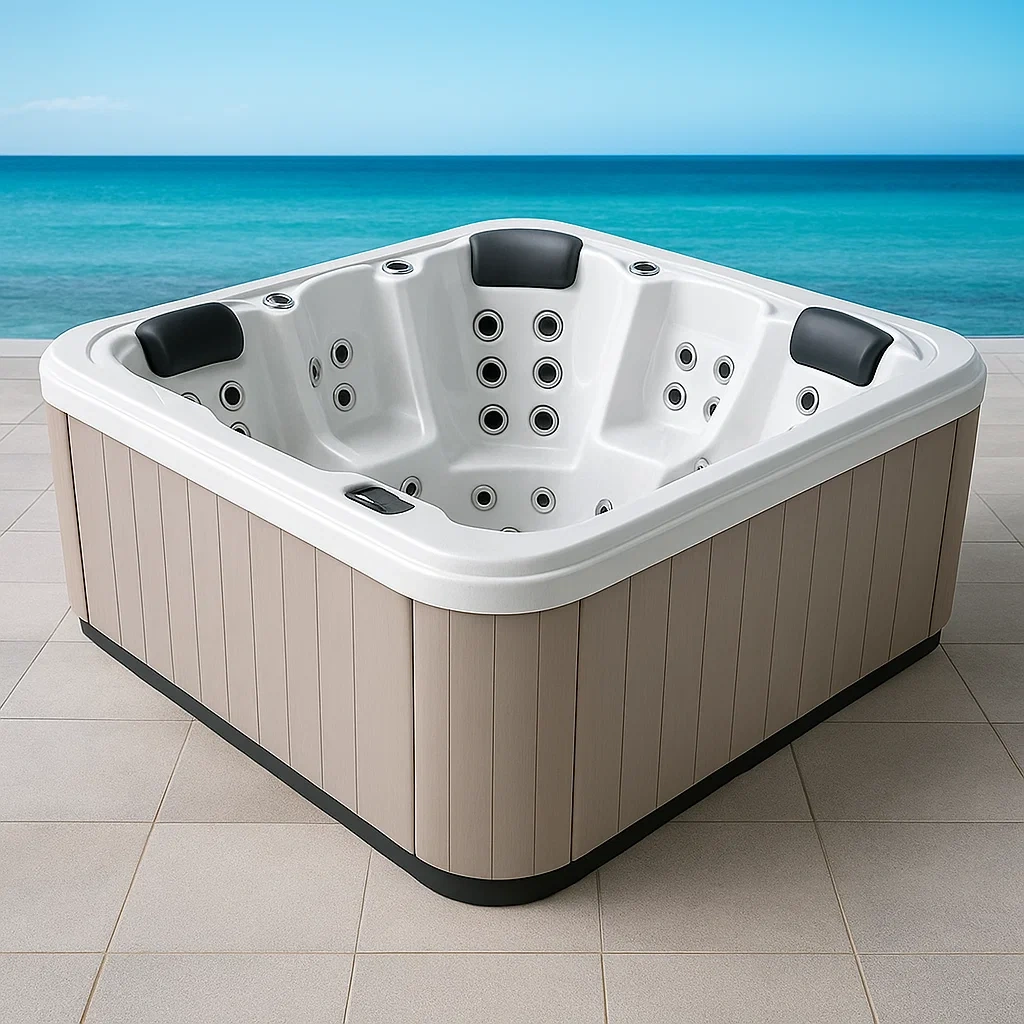 Spas rigides 200 x 200 x 80 cm, 3 places, carré, gris/blanc vXHaflE408FY
