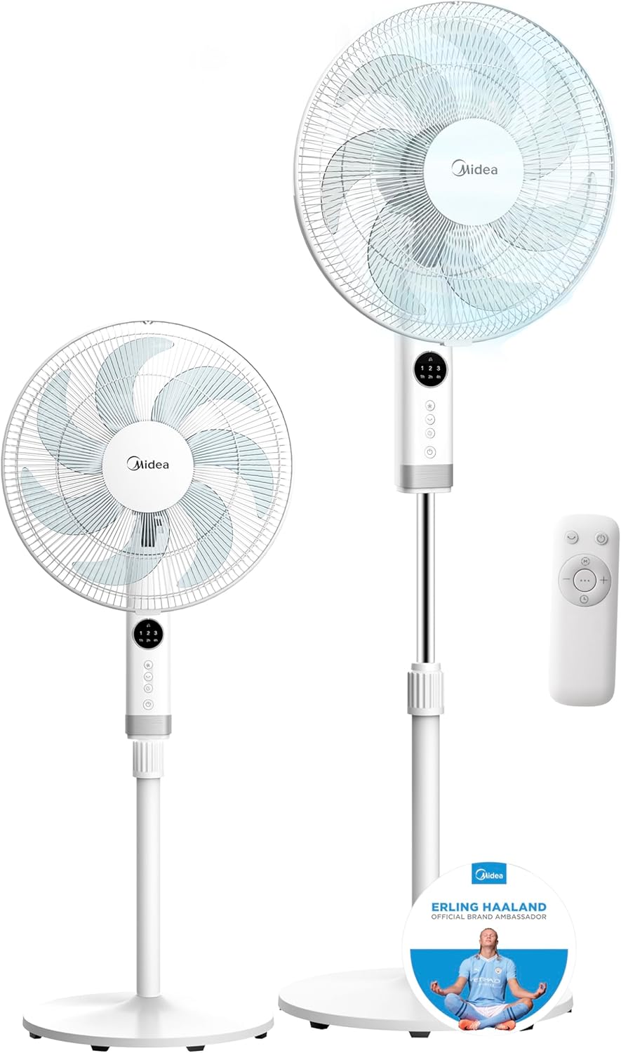 MIDEA 12-trins fodventilator med fjernbetjening – Lydløs ventilator med 120° + 135° oscillation – Ventilator med timer, filter og dobbelte blade – Luftstrøm op til 24 meter