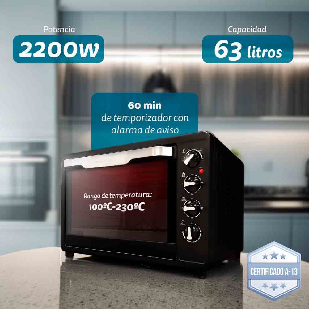 63-Liter-Multifunktions-Elektro-Tischbackofen – HR-63RMRUSTI – 2200 W – Schwarz