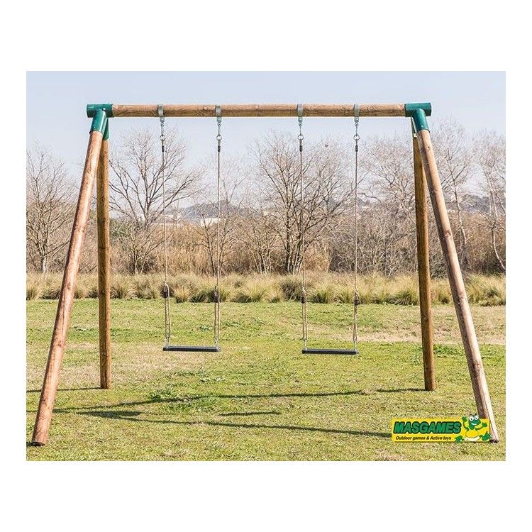 Masgames Fuji Runde Doppelschaukel für Erwachsene aus Holz (Gummi und Seile)