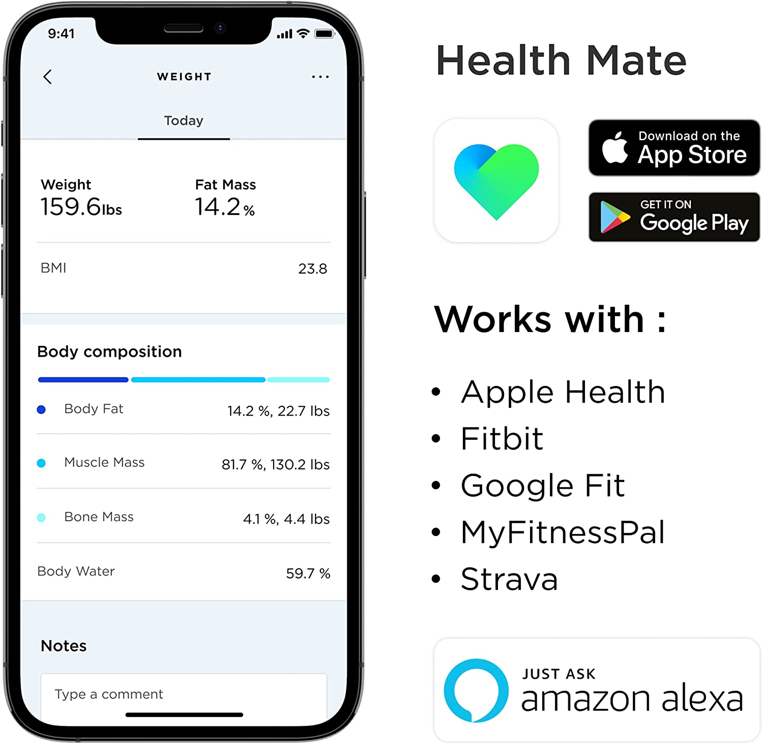 2025 Withings Body+ - Balance connectée Wi-Fi avec synchronisation automatique avec une application pour smartphone