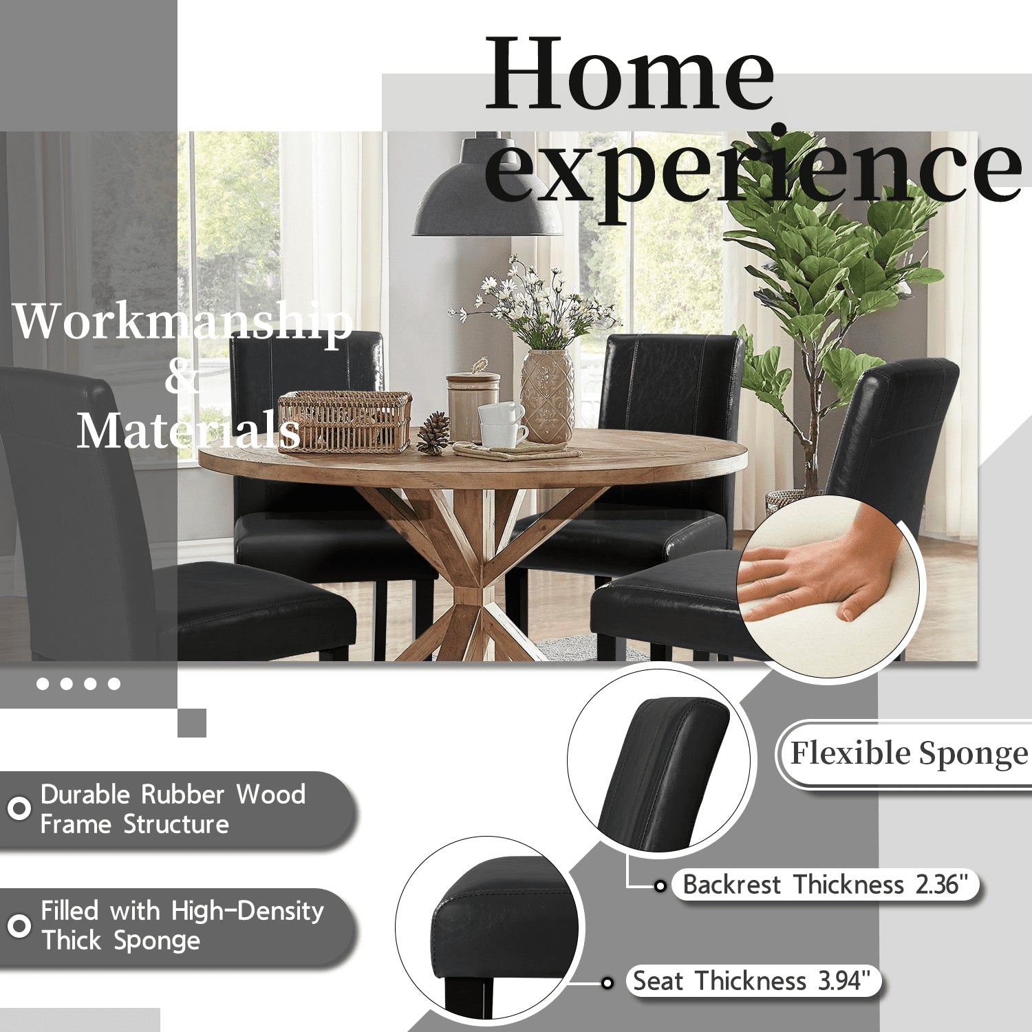 Ensemble de 4 chaises de salle à manger Lacoo Urban Style 2025, avec assise en similicuir et pieds en bois. Noir.