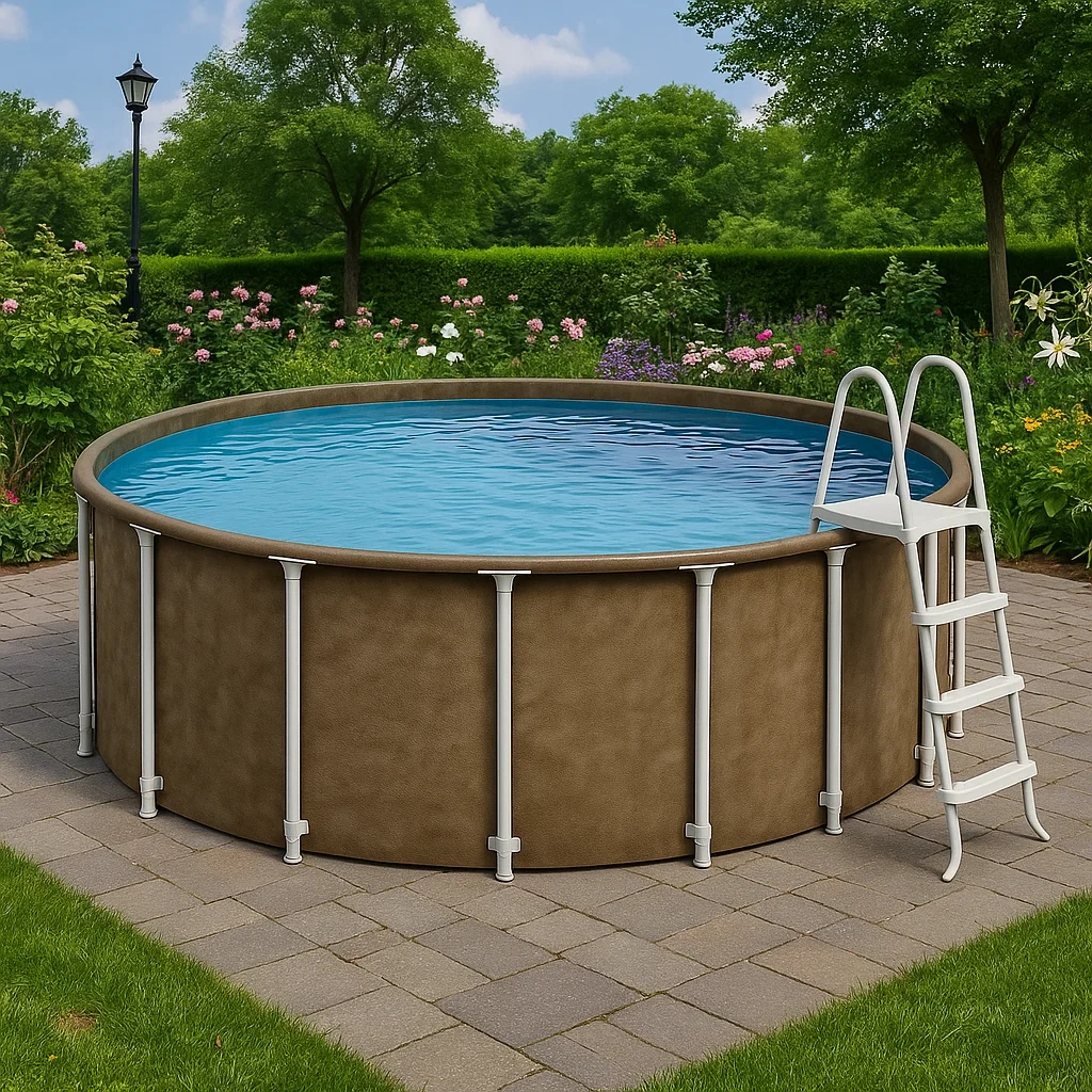 Piscine tubulaire ronde amovible en acier 298 x 96 cm marron/gris avec filtre et échelle CrSpDtD245ok