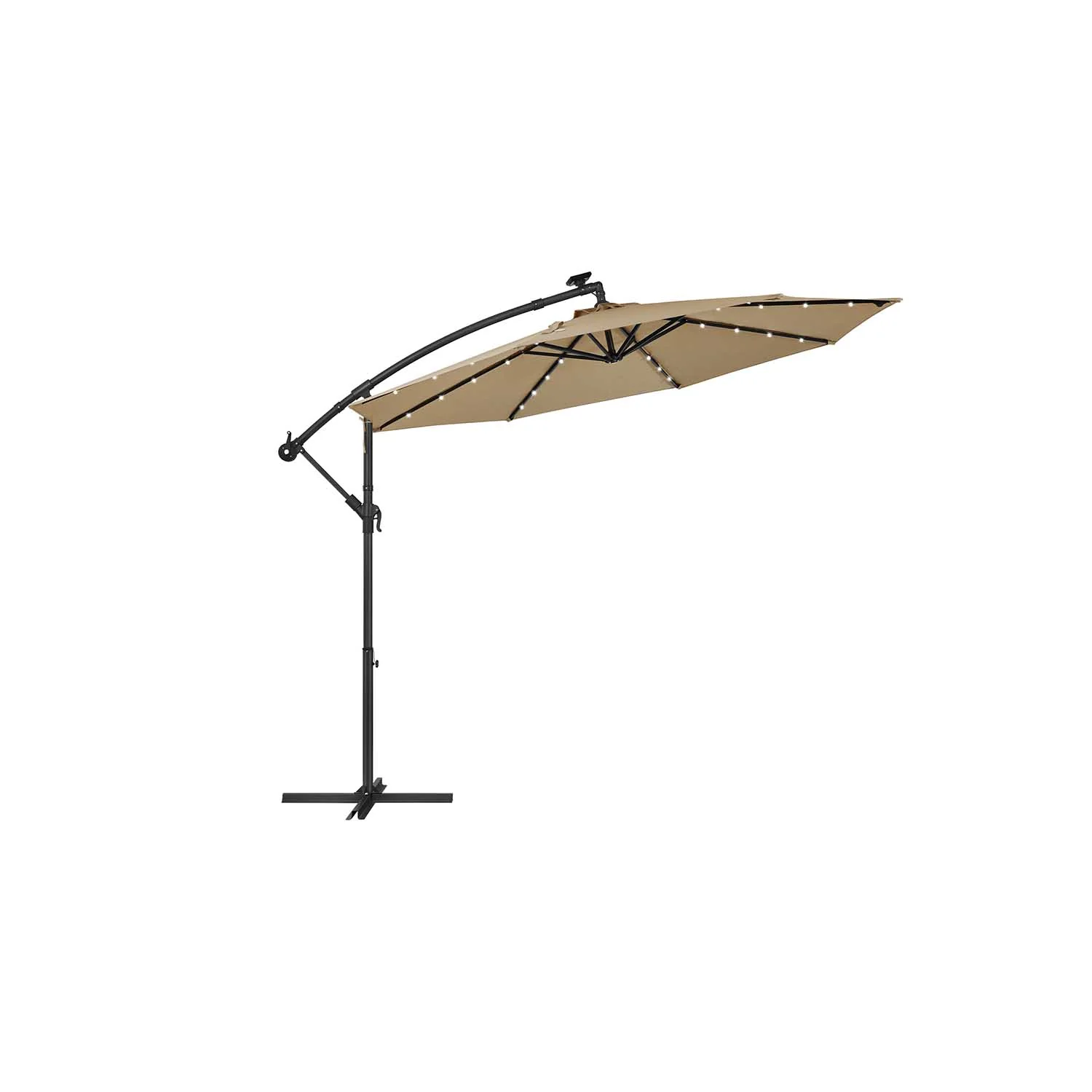 Decentraliseret udendørs terrasseparasol med solcelledrevne LED-lys