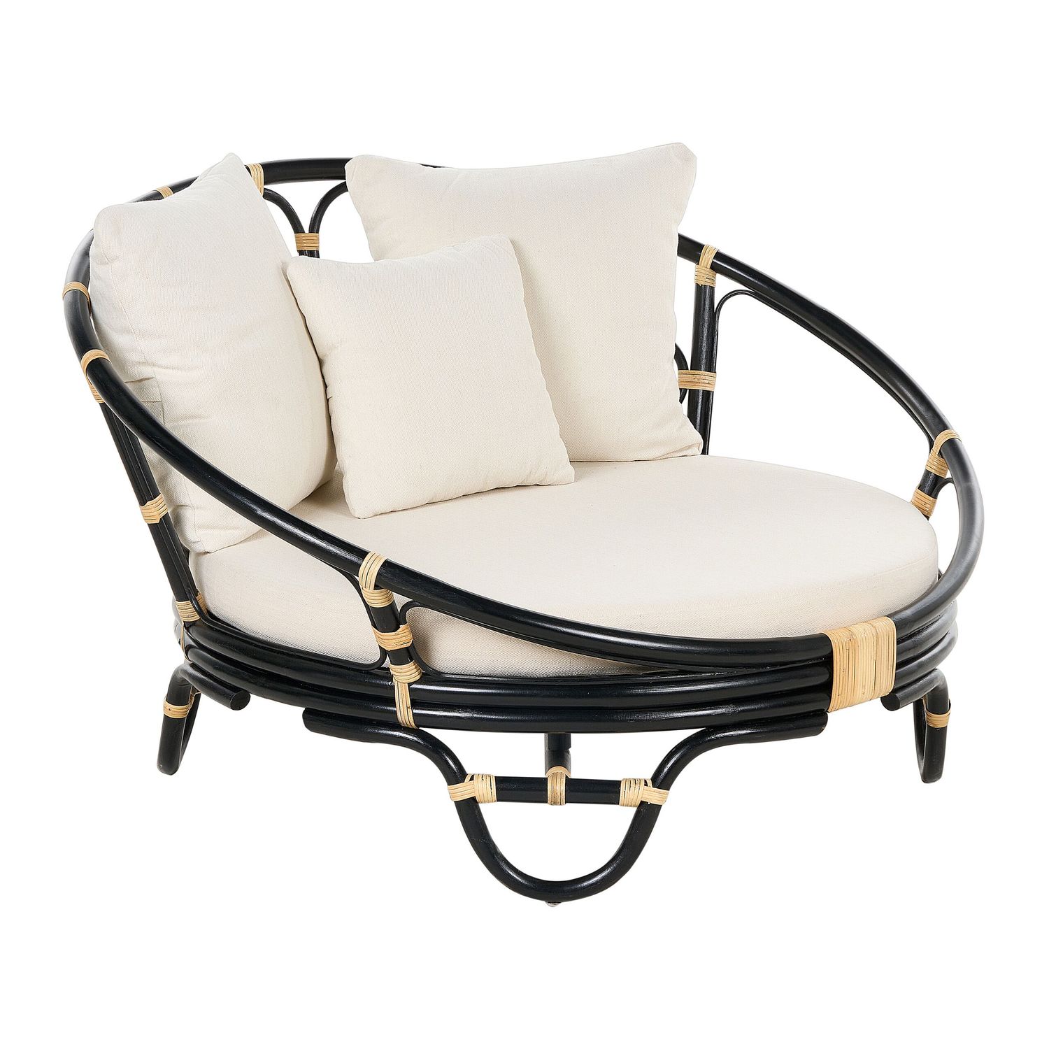 Ensemble de 2 chaises longues d'extérieur en rotin beige et noir avec coussins Rossano - Noir